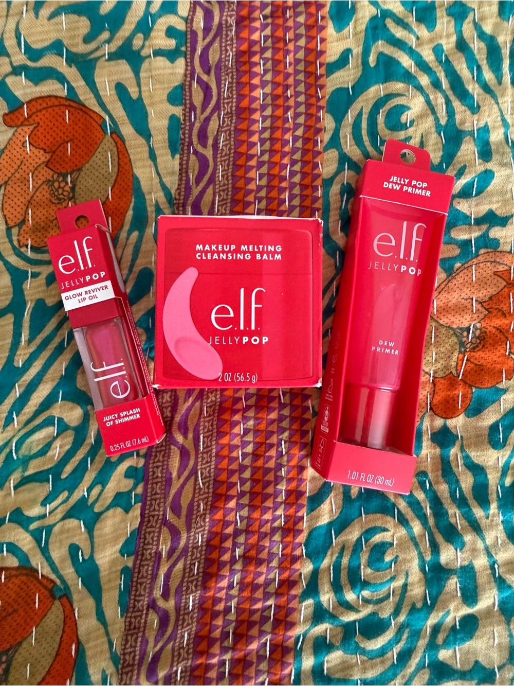 E.l.f. A Jelly Pop Makeup Melting Cleansing Balm, Dew Primer, and lip oil - Pink